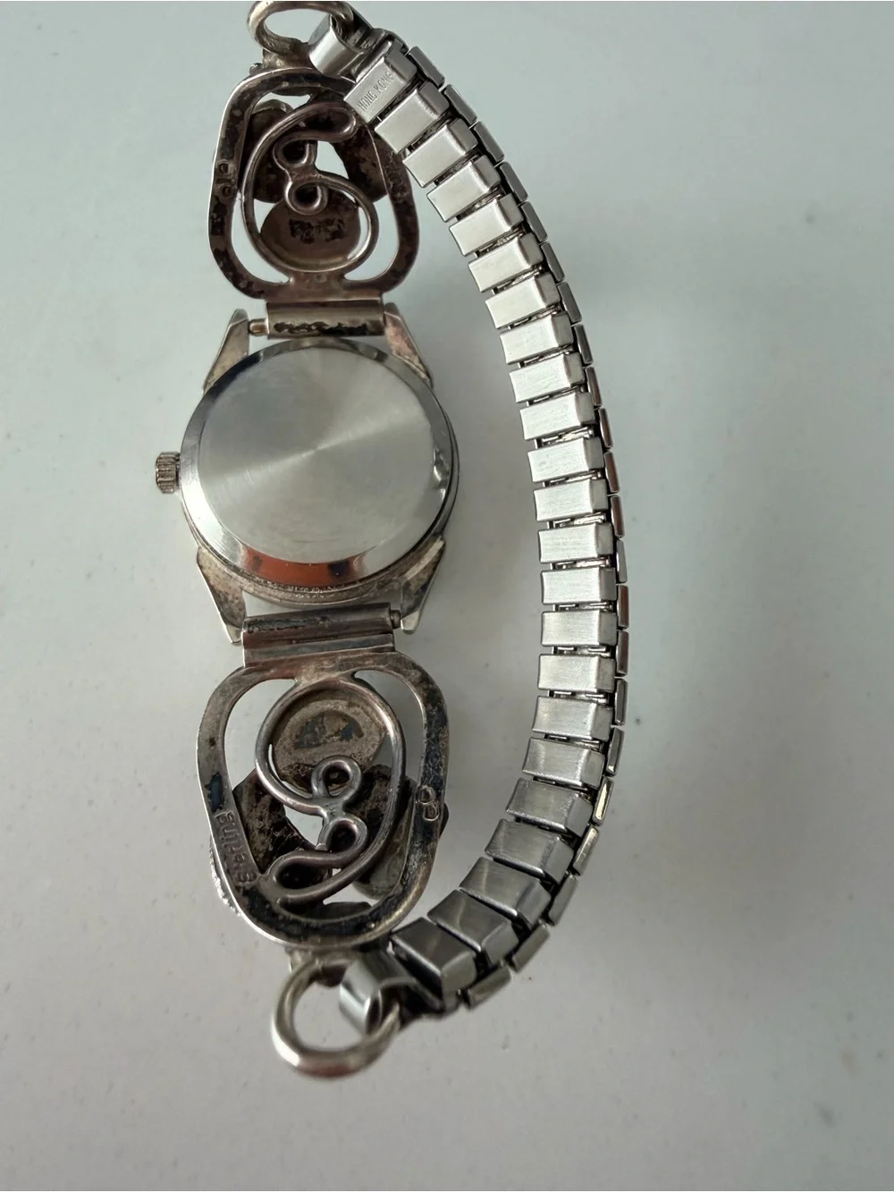 Adla Quartz Sterling Silver Turquoise & Coral Stone Bracelet Watch-Vintage rare